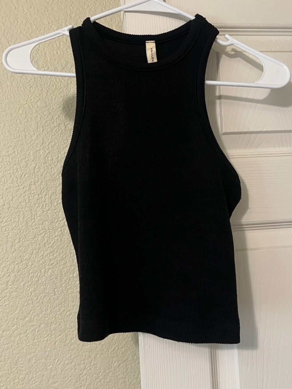 Tyche Black Ribbed High-Neck Cropped Tank Top
